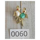 2 Jelly Belly Lovebirds w Red Eyes Brooch
