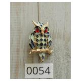 Harlequin Enameled Checkerboard Owl Brooch
