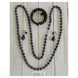 Black Beaded Mourning Set Necklace Bracelet Earrin