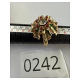 VTG Holly Mistletoe Jeweled Ring Sz 6