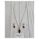 Sterling Silver Teardrop Red Necklace Earrings Set