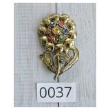 LN/25 Multi Color Crystal Flower Brooch MCM