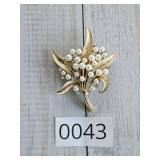 Crown Trifari Pearl and Crystal Flower Leaves