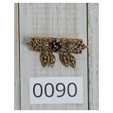 Filligree Openwork Bar Brooch w Hanging Leaves