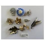 Vtg Floral Flower Brooch Lot Rhinestones Rose 2