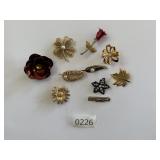Vtg Floral Flower Brooch Lot Rhinestones Rose 4