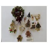 Christmas Brooches Pins Trees Gingerbread Bells