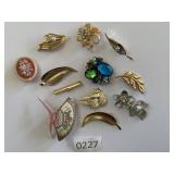 Vtg Floral Flower Brooch Lot Rhinestones Rose 5