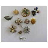 Vtg Floral Flower Brooch Lot Rhinestones Rose 1