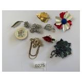Vtg Floral Flower Brooch Lot Rhinestones Rose 3