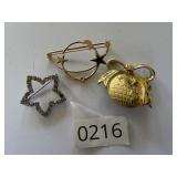 3 Brooch Pins Stars Moon Earth Space Lot