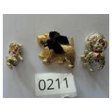 3 Adorable Vintage Dog Broochs Poodles Terrier