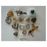 VTG Lot of Heart Pin Brooches Rhinestones Pearls