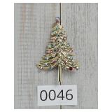 Rainbow Jeweled Gold Tone Christmas Tree Brooch