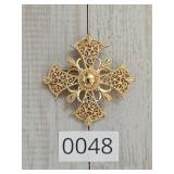 Crown Trifari Gold Tone Filligree Cross Brooch