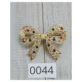 Multi Gemstone Gold Tone Bow