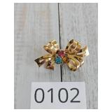 Coro Mutli Stone Color Gold Tone Bow Brooch