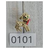 Adorable Poodle with Green Jeweled Eyes Brooch