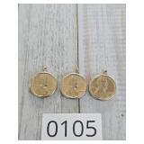 3 Vintage Pennies in Frames Pendants