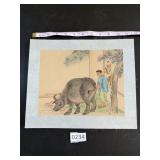 VTG Japanese Woodblock Print Farming Scene