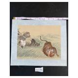 VTG Japanese Woodblock Print Fighting Tigers Hunti