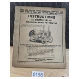 John Deere Instructions Parts List Model D Tractor