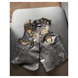 Bikers Leather Vest w Pins and Patches