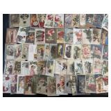 Huge Antique Christmas Postcard Lot Santa Embossed
