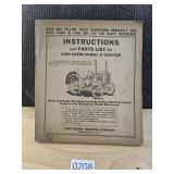 John Deere Instructions Parts Model D Tractor