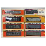 Lionel O Gauge 6123, three 16418, 6104, 19329, 9160, 6106 freight in original boxes