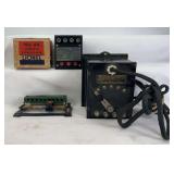 Prewar Lionel Type B 50 watt transformer, 66 whistle controller in box, No. 95 controlling rheostat