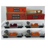 Group of postwar Lionel O Gauge searchlight cars two 3520 two 6520 three original boxes, one insert