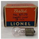 Postwar Lionel O Gauge NOS 671-75 smoke lamp in original 18v overstamp box
