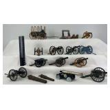 Collection of Miniature Cannons and Covered Wagon