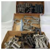 Postwar Lionel O Gauge 110 and 111 trestles, brown, black, gray plus metal components