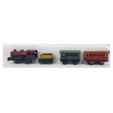 Prewar K.B.N. O Gauge windup 0-4-0 steam locomotive, tender, two passenger cars