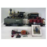 Modern New Bright G Scale battery op. 999 Pioneer 2-6-2 steam locomotive, Pioneer tender, box car, caboose