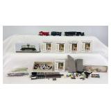 HO/N Scale group of Rivarossi 0-8-0 steam loco, freight, figures, structures/buildings etc.