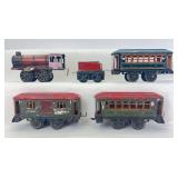 Prewar K.B. Karl Bub Bavaria windup tinplate lithography steam 0-4-0 locomotive and tender passenger train set