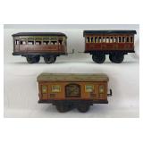 Group of three O Gauge passenger cars, two Karl Bub, one unmarked