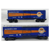Postwar Lionel O Gauge 6464-400 Baltimore and Ohio type IIb and type IV boxcars