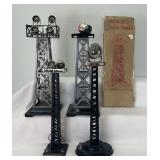 Marx O Gauge floodlight towers, revolving beacon tower, yard light tower