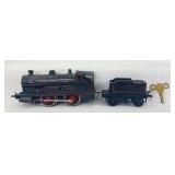Prewar Bing O Gauge 0-4-0 key wind clockwork steam locomotive and tender