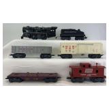 Marx O Gauge 0-4-0 windup locomotive, Penn Central slopeback tender, 347100, 249319, 51100, 19326