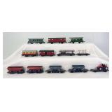 HO Scale group of twelve Fleischmann, Piko, Marklin; auto carrier, ore cars, flat cars, box cars/goods wagons