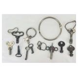 Pocket watch clock work toy train windup lock and more KEYS, chrome nickel tin etc.