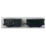 Two Prewar K.B.N. Karl Bub O Gauge passenger cars 14780 baggage and 506601 2nd-3rd class coach