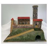 Composition material fortification castle toy soldier diorama 18-1/4" x 11-5/8" x 16-3/4" Elastolin Lineol? marked Made in Germany