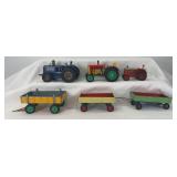 Gama, Zetor, Schuco and other lithographed tinplate toy farm tractors and wagons