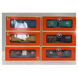 Modern Lionel O Gauge 6464 box cars 29283, 29284, 29285, 39204, 39205, 39206 in box